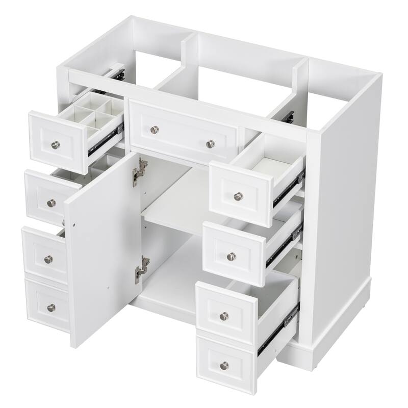 36 Inch Bathroom Vanity Base without Sink, Bathroom Storage Cabinet with 6 Drawers and Cabinet Storage - White