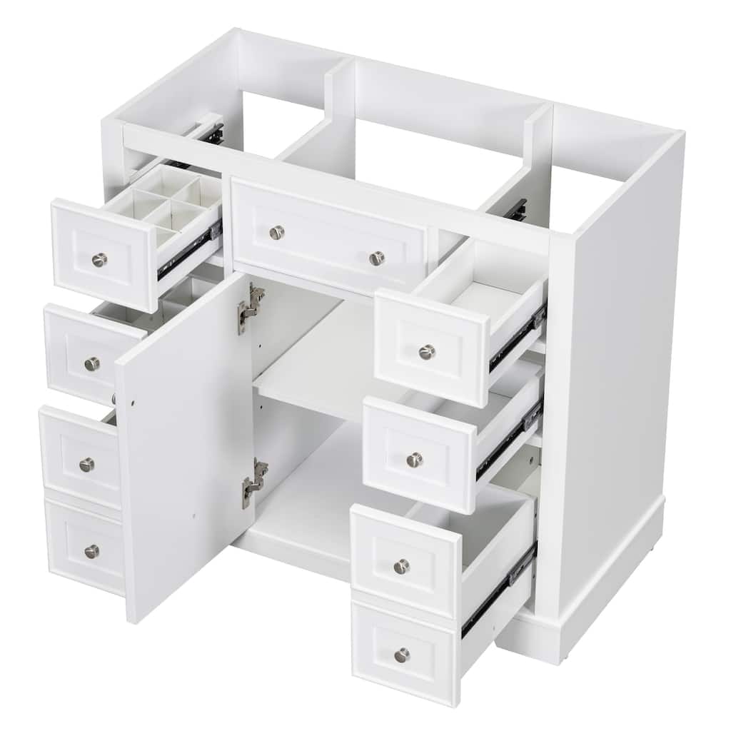 36 Inch Bathroom Vanity Base without Sink, Bathroom Storage Cabinet with 6 Drawers and Cabinet Storage