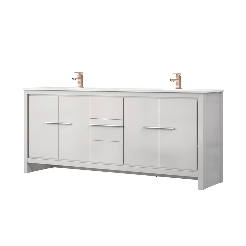 Lafarre Bath Vanity Quartz Top, Sink and Rose Gold Faucet