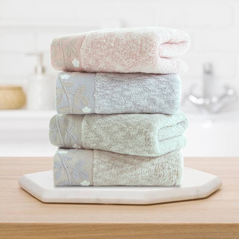 Floral Embroidered Hand Towels, Pure Cotton Soft Absorbent Towel Set for Bath, Kitchen, Spa, Gym, Home Decor