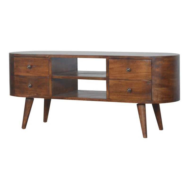 Artisan Furniture Solid Wood Chestnut Rounded Entertainment Unit, Brown with 4 Drawers And 2 Shelf