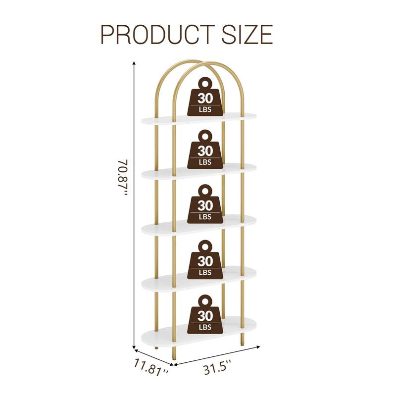 5-Shelf Bookcase, 71" Tall Metal Bookshelf,Modern Open Display Rack with Adjustable