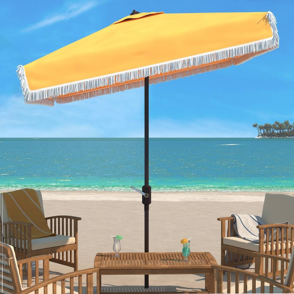 SAFAVIEH Outdoor Mirnesa Fringe 7.5 Ft Square Crank Umbrella, Base Not Included
