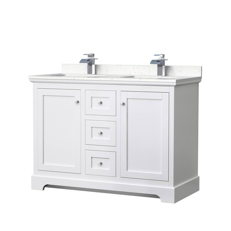 Wyndham Collection Avery 48" Free Standing Double Basin Vanity Set - White / Carrara Cultured Marble Top / Polished