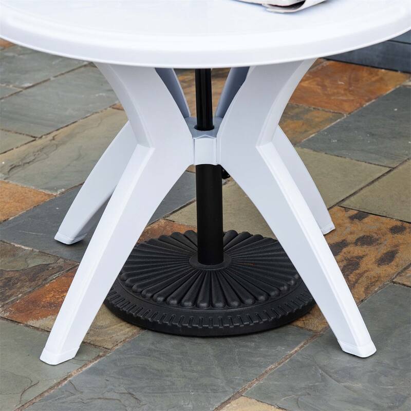 Outsunny Round Plastic Patio Table with Umbrella Hole,Dining Table