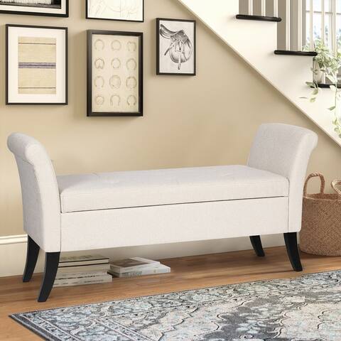 Adeco Large Ottoman Length Storage Bench with Black Solid Wood Legs