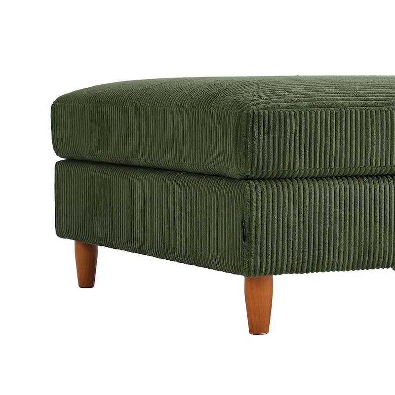 Modern Square Corduroy Upholstered Ottoman With Wood Leg