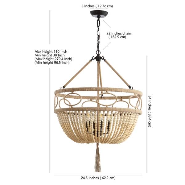 SAFAVIEH Lighting Whitley Adjustable 4-light LED Beige Beaded Chandelier - 24.5"x24.5"x38-110"