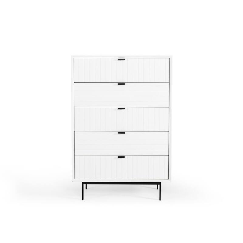 30" White Solid Wood Five Drawer Chest