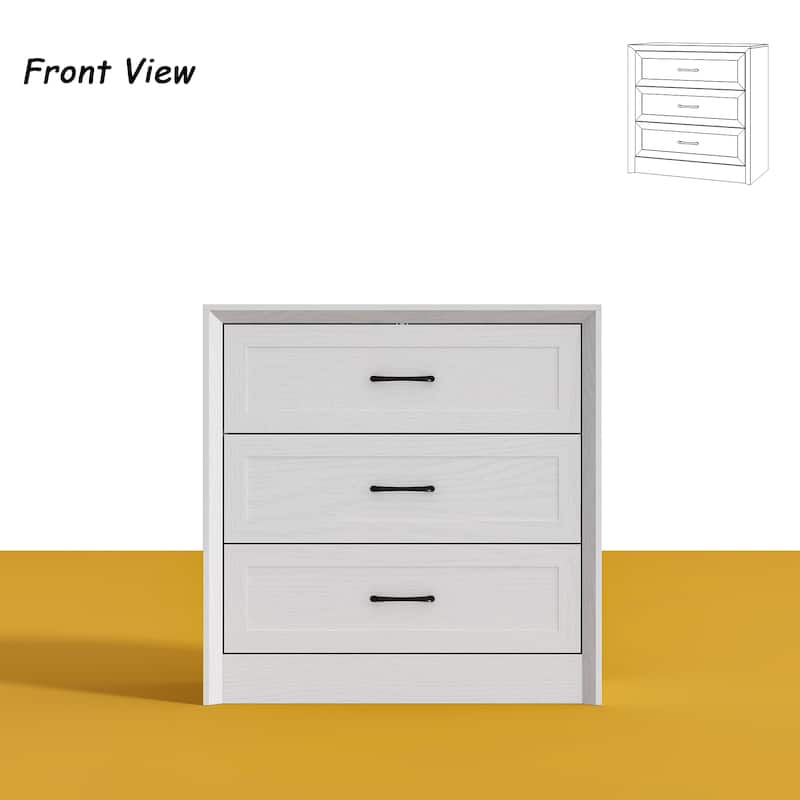 Modern 3-Drawer Wood Dresser for Bedroom, Wide Storage Chest with Metal Handles, Nightstand Cabinet