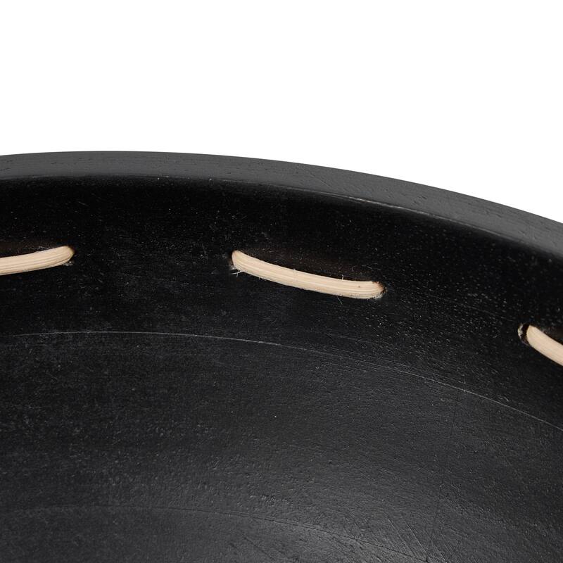 Brown or Black Mango Wood Handmade Decorative Bowl with Woven Rope Accents