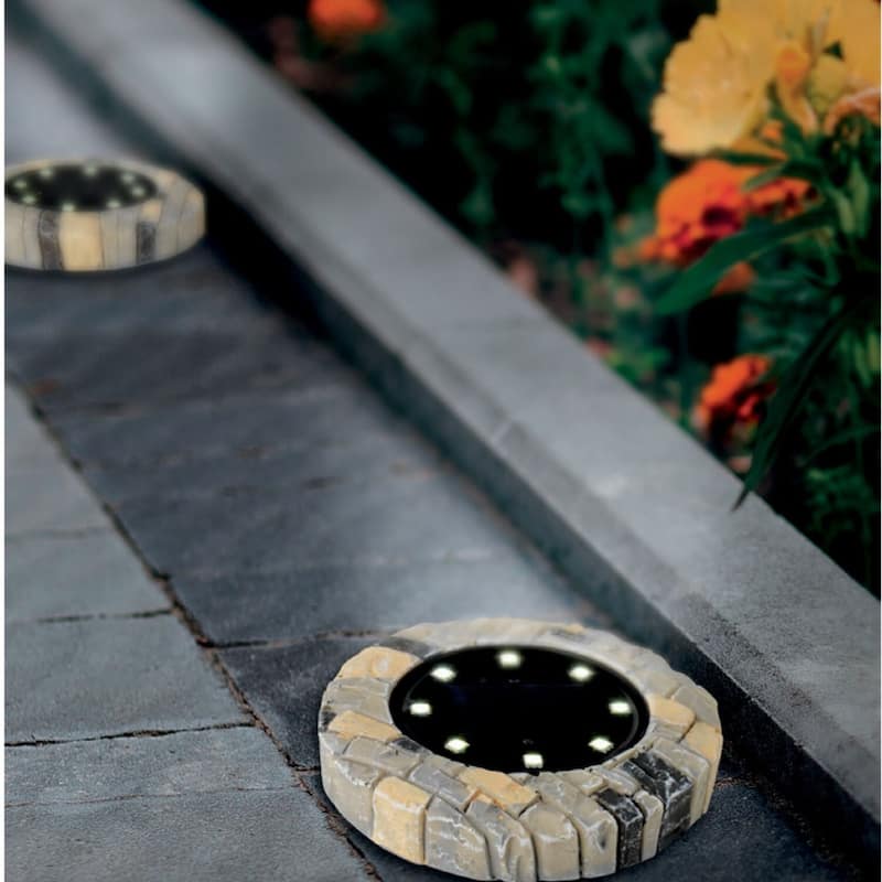 Bell + Howell 8 LED Round Stone Solar Powered Disk Lights - 8 Pack - Brown