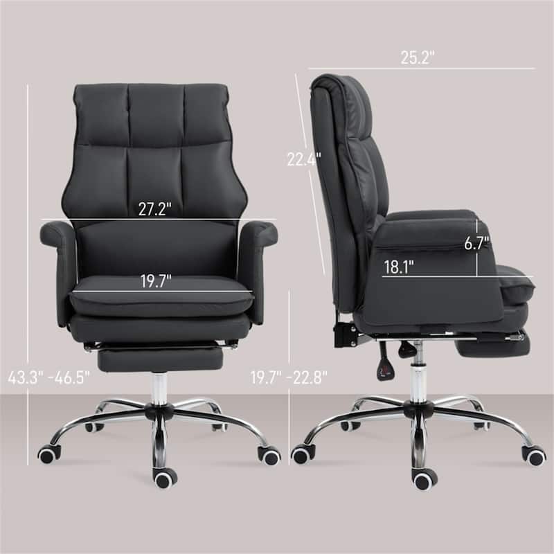 Ergonomic Reclining Office Chair with Footrest PU Leather Adjustable Height and Lumbar Support for Home or Office