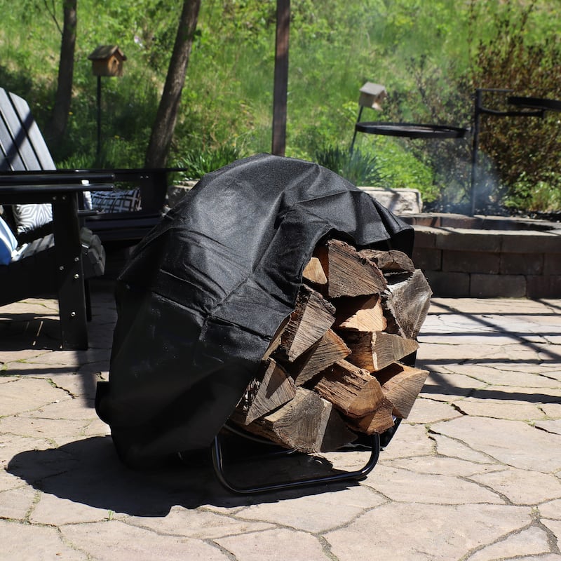 Sunnydaze Firewood Log Hoop Black Steel Easy Access Storage - Multiple Sizes