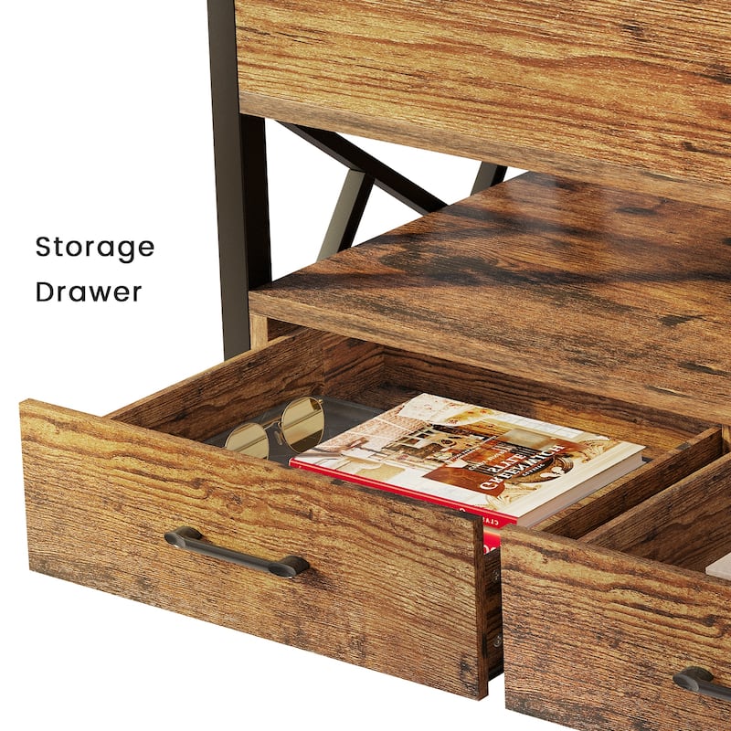 Coffee Table Lift Top 2 Drawers Hidden Compartment for Living Room