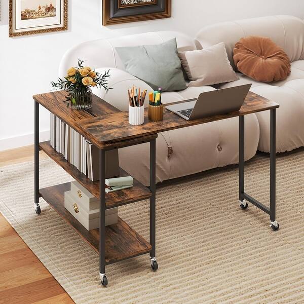 Rotating End Table, Rustic Brown Walnut & Steel, 40