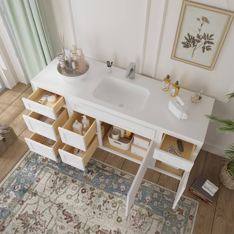 Vanity Art 66" Oak Freestanding Bathroom Vanity Cabinet without Top