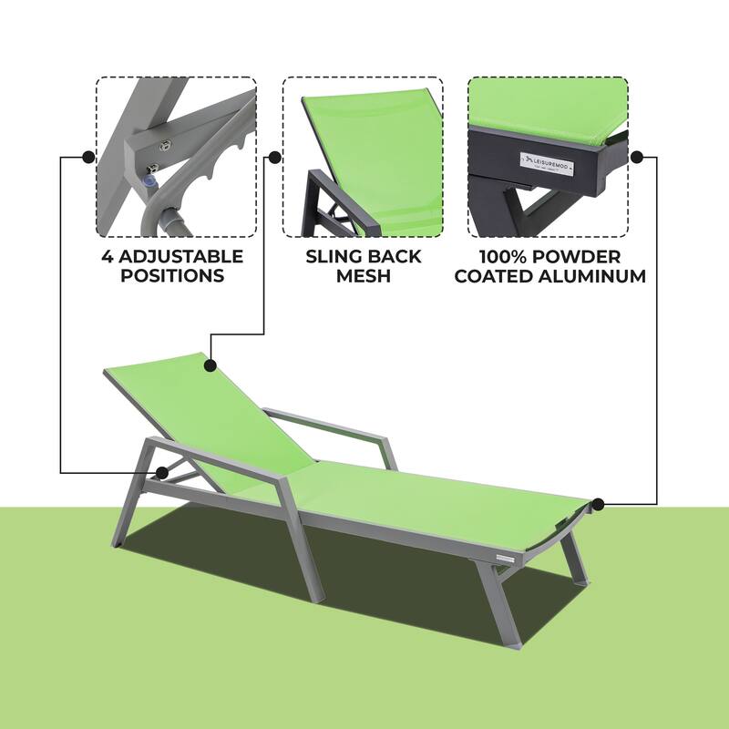 Marlin Aluminum Outdoor Chaise Lounge with Rust-Resistant, 4-Position Adjustable Recliner and Breathable Mesh Sling