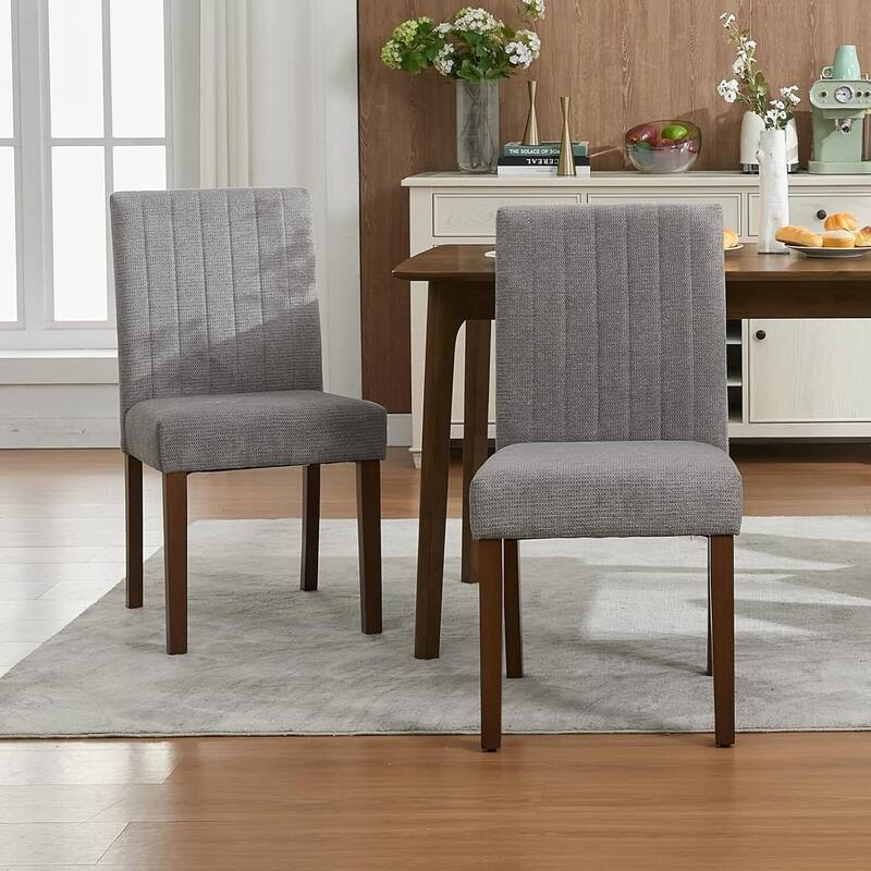 Set of 2 Modern Parsons Upholstered Dining Chairs for Dining Room, Cafe & Home - Grey