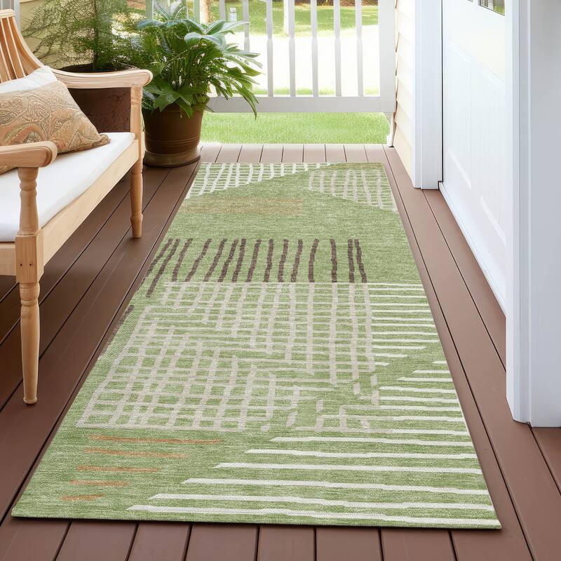 Machine Washable Indoor/ Outdoor Casual Contemporary Chantille Rug - Aloe - 2'3" x 7'6"