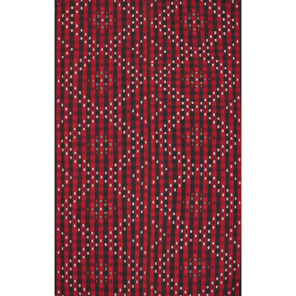 Hand Woven Oriental 100% Wool Carpet Southwestern Geometric Red Kilim Area Rug - 8' 3'' X 6' 3''