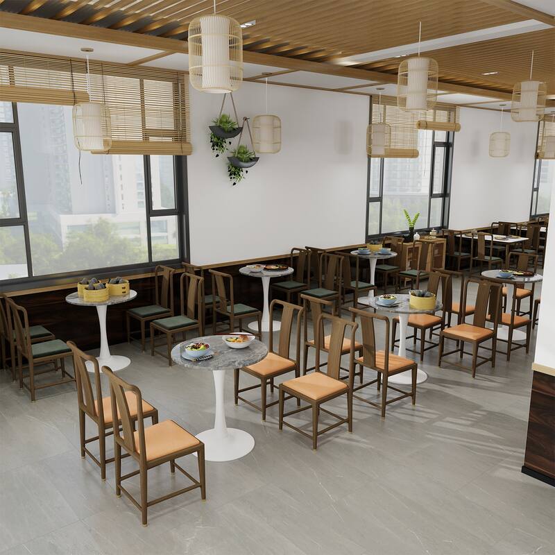 27.6" Mid-Century Modern Style Dining Table, Accommodates 2-4 People, Featuring A Round Dark Gray Textured Marble Tabletop