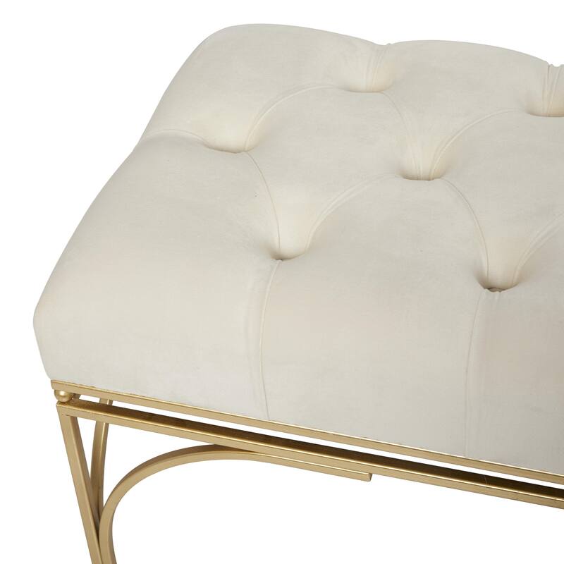White, Black or Gray Velvet Tufted Home Bench with Gold Metal Legs