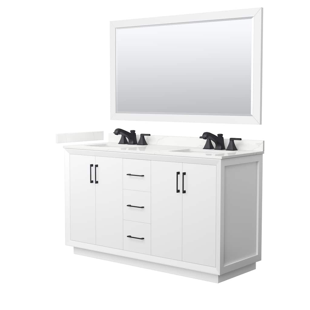 Strada 60-inch Double Vanity, Quartz Top, 58-inch Mirror