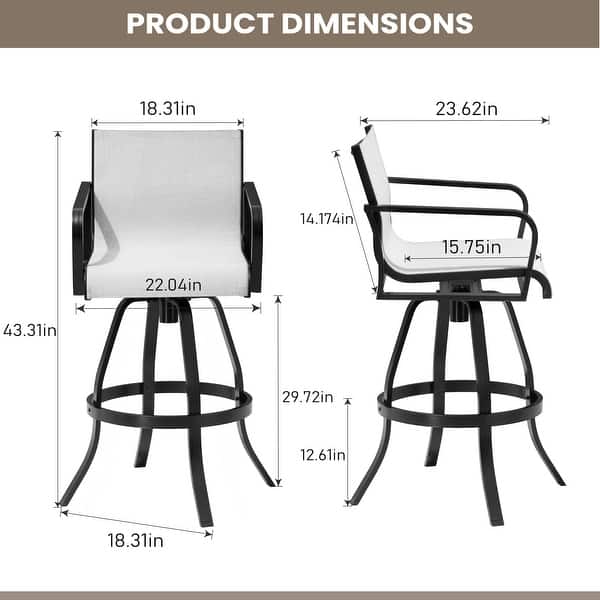 dimension image slide 2 of 4, Outdoor Indoor Aluminum Swivel Patio Bar Stools Dining Chairs with Sunbrella Fabric