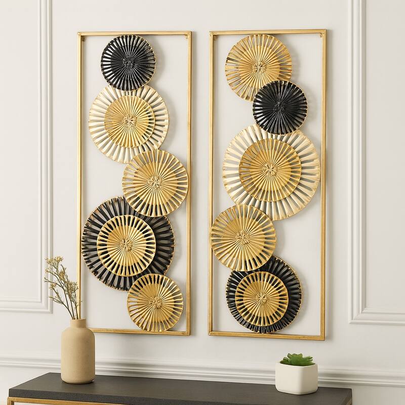 Metal Geometric Pierced Disc Wall Art Set - Gold, 32"