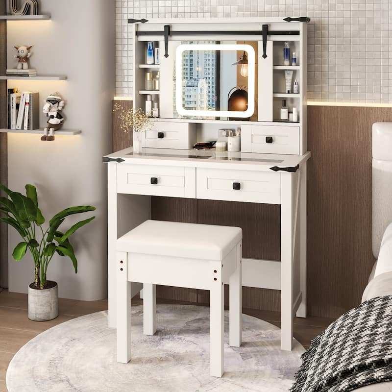 Gymax Farmhouse Vanity Desk Makeup Vanity Table w/Adjustable