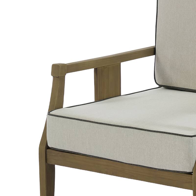 Set of 2 Outdoor Teak Wood Armchairs with Cushions, Patio Club Chairs