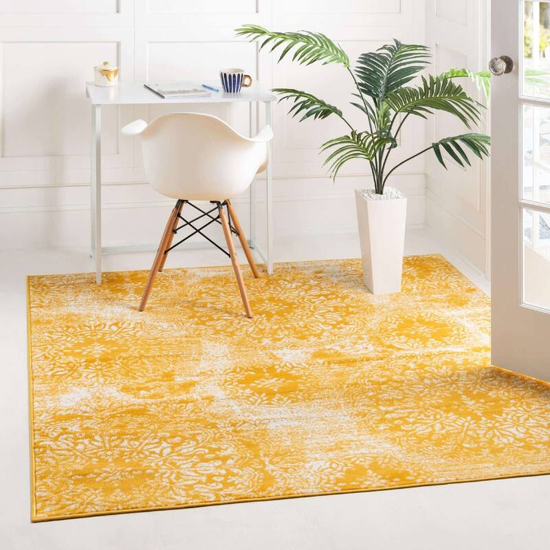 Transitional Fredo Collection Area Rug - 6' Square - Yellow