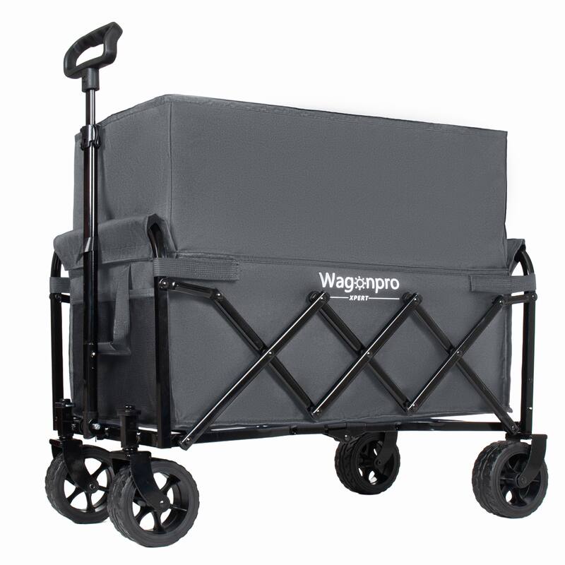 Upgraded 5*2"Wide Wheels-Expandable Dual-Layer Utility Wagon with 100% Extra Space, 220lbs Capacity Grocery Cart for Camping