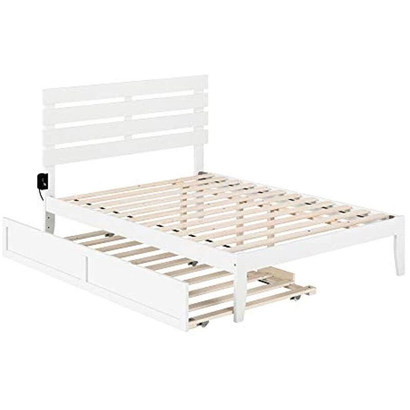 Open Bed Frame with Trundle - Modern Design, Hardwood & Veneer, No Box Spring Needed, Twin Size