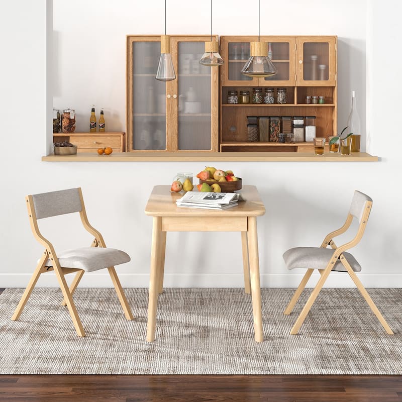 Set of 2 Wooden Folding Dining Chair with Linen Fabric Padded Seat and Backrest - 19" x 24" x 31" (L x W x H)