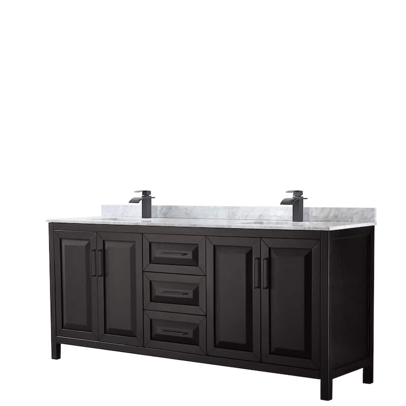 Daria 80-inch Double Vanity, Marble Top, No Mirror - Dark Espresso, Black Trim,White Carrara Marble Top