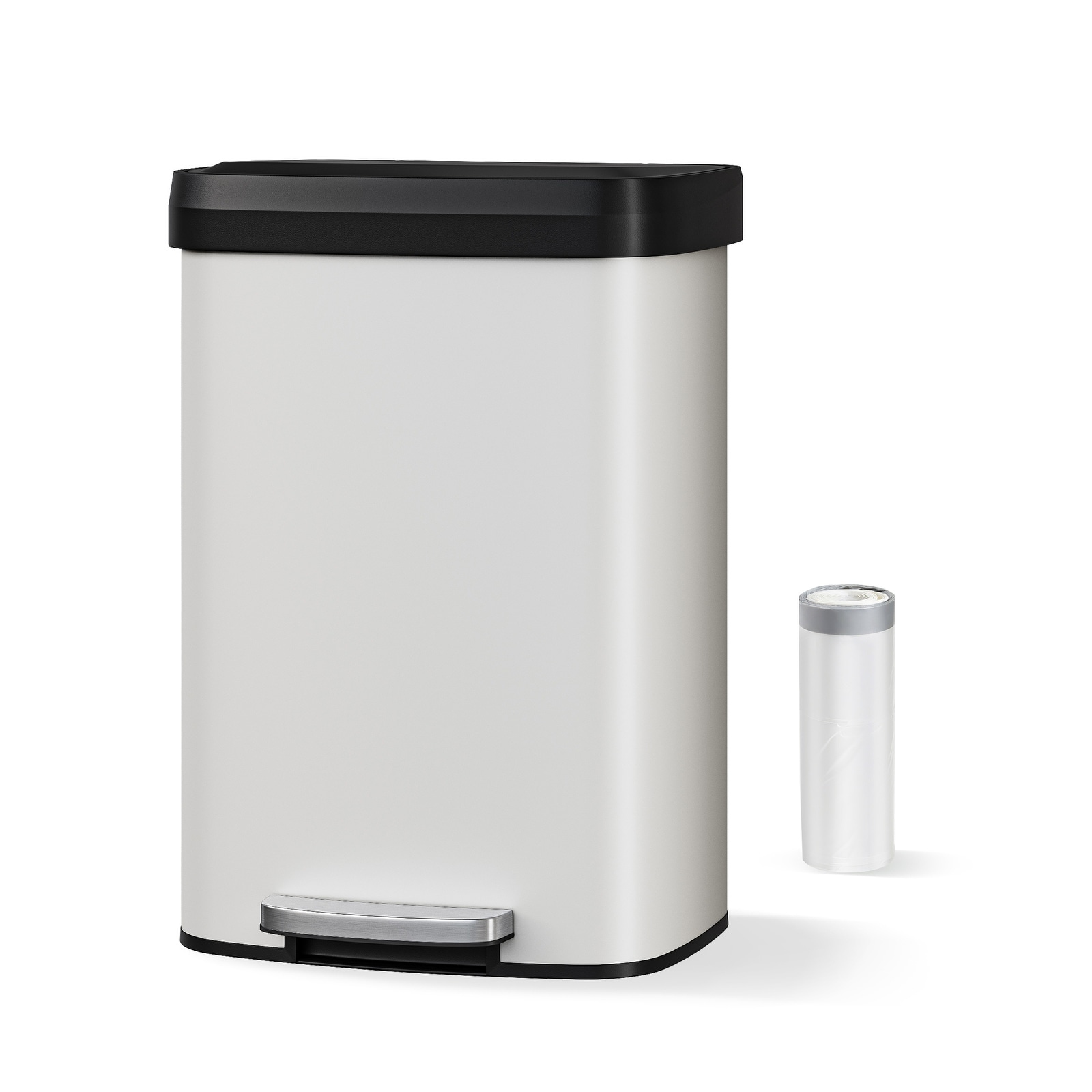 13.2 Gal (50L) Stainless Steel Step Trash Can, Soft-Close Lid, Odor Filter, Fingerprint-Resistant Kitchen Bin