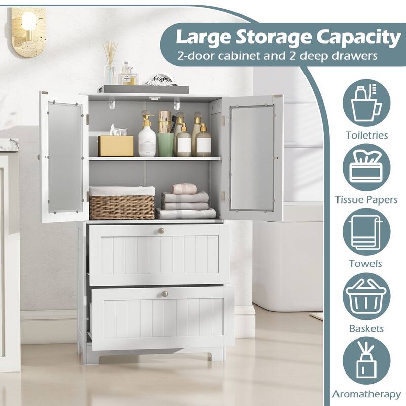 Gymax Bathroom Floor Storage Cabinet Freestanding Cupboard Pantry w/ 2