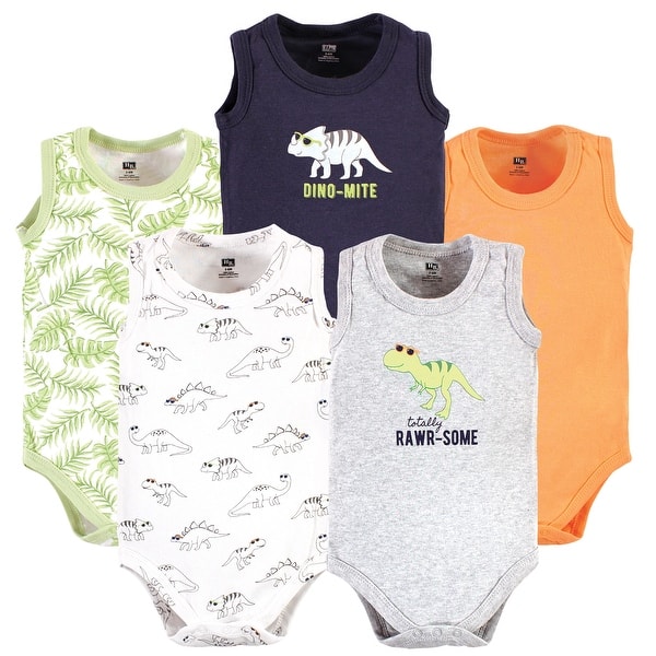 slide 1 of 1, Hudson Baby Infant Boy Cotton Sleeveless Bodysuits, Cool Dinosaurs 0-3 Months - Cool Dinosaurs