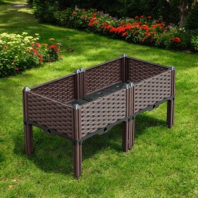 HomeRoots 32" X 16" Dark Brown Heavy Duty Plastic Rectangular Self Watering Raised Garden Bed