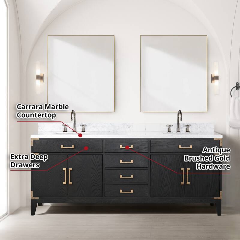 Lexora Laurel Bath Vanity, Carrara Marble Top, Faucet Set, and Mirror