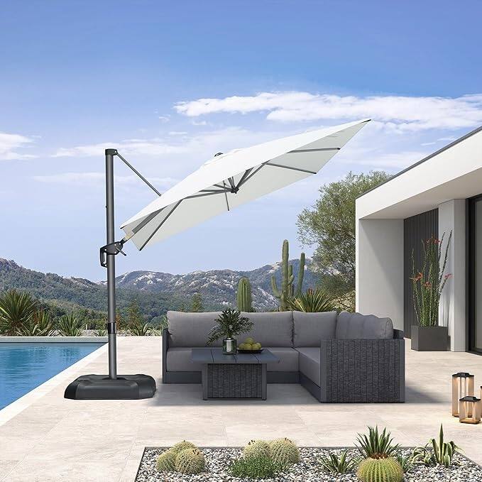 PURPLE LEAF 10 ft 360 Degree Rotation Patio Umbrella With Base - White