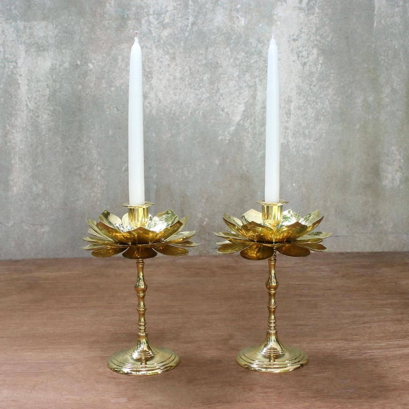 Handmade Large Luminous Lotus Brass candlesticks (Thailand)