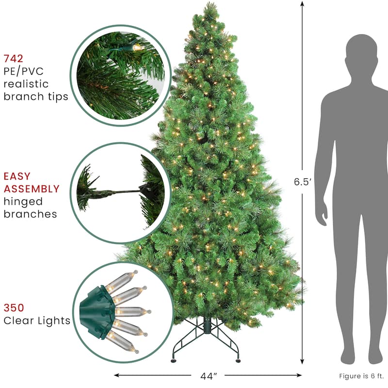 Pre-Lit Canterbury Spruce with Dew Drops Artificial Christmas Tree - 6.5' - Clear Lights - 6.5 Foot