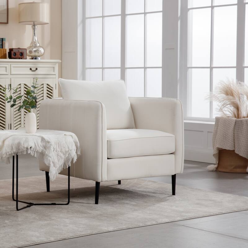 Accent Chair for Living Room, Velvet Comfy Single Sofa Chair Mid-Century Modern Armchair with 1 Pillow and Metal Legs