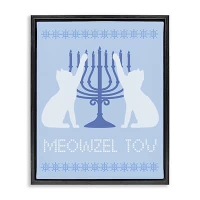 Stupell Meowzel Tov Hanukkah Cats Framed Floater Canvas Wall Art Design By Lil' Rue