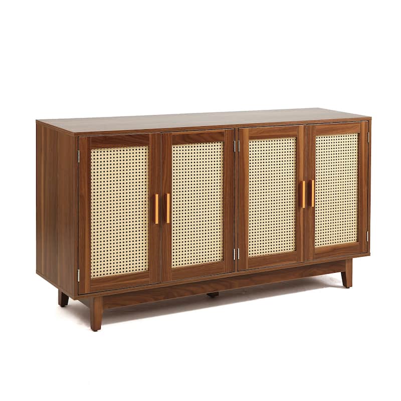 Rattan Accent Cabinet Storage Sideboard Buffet with 4 Doors
