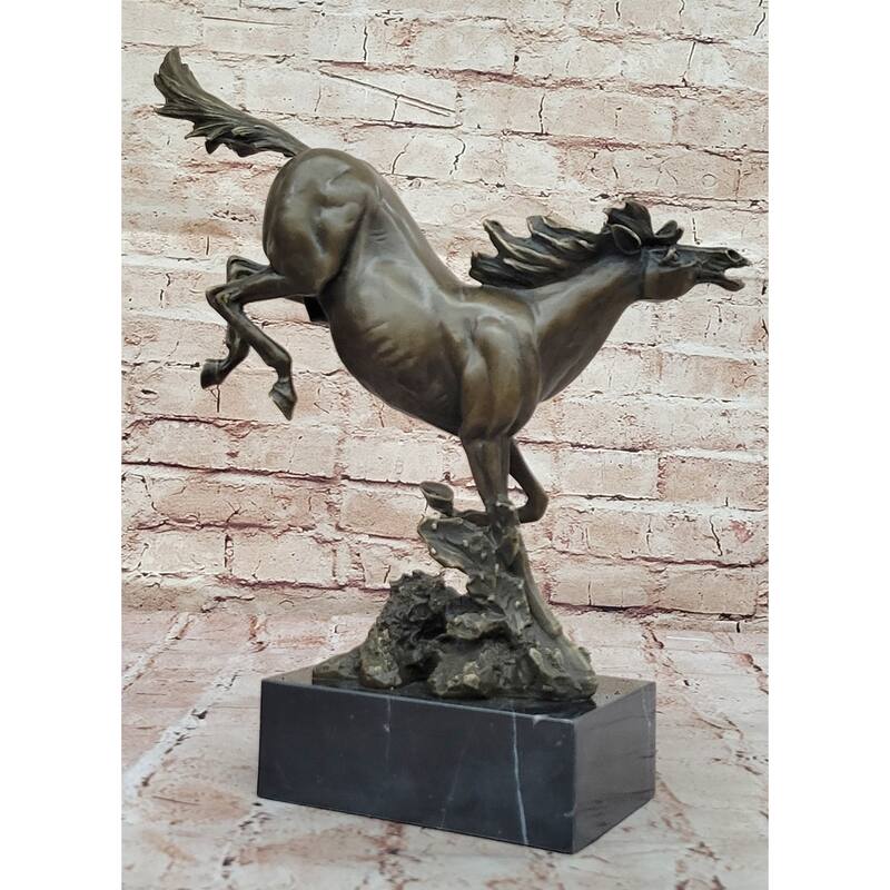 Original Milo Art Deco Wild Horse Bronze Sculpture Hot Cast Marble Base Figure