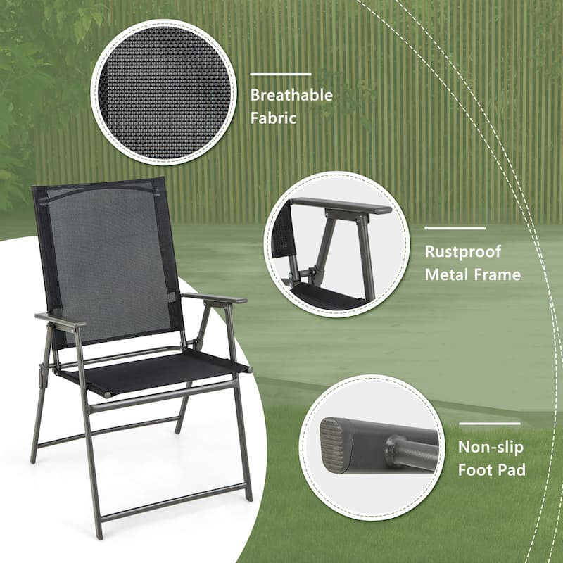 Costway 4pcs Patio Folding Portable Dining Chairs Metal Frame Armrests - See Details